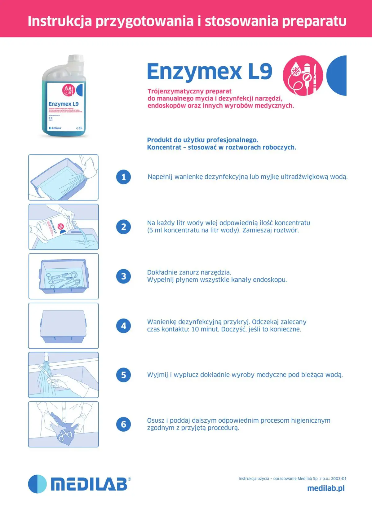 Medilab Enzymex L9 Koncentrat do dezynfekcji narzędzi 1 L - obrazek 2