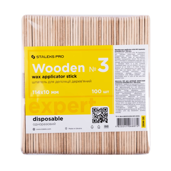 STALEKS PRO Drewniane Szpatułki do Depilacji EXPERT 114 mm x 10 mm 100 szt