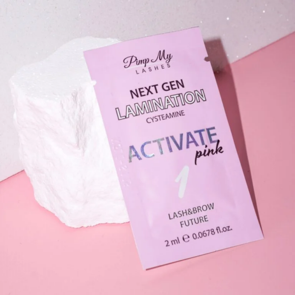 Pimp My Lashes Preparat do koreańskiej laminacji rzęs i brwi Step 1 activate CYSTEAMINE PINK NEXT GEN LAMINATION 2 ml