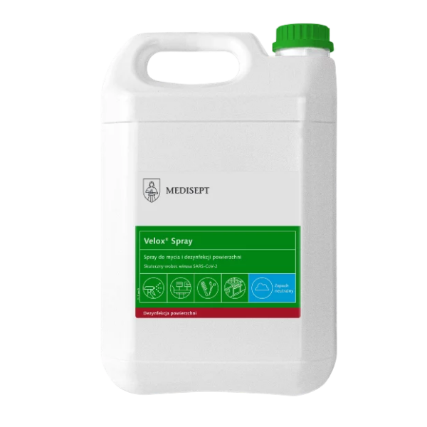 Medisept Velox Spray Płyn do Mycia i Dezynfekcji Powierzchni Zapach Neutralny Kanister 5 L
