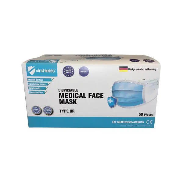 Maska Higieniczna Trzywarstwowa Niebieska 50 szt VIRSHIELDS Typ IIR