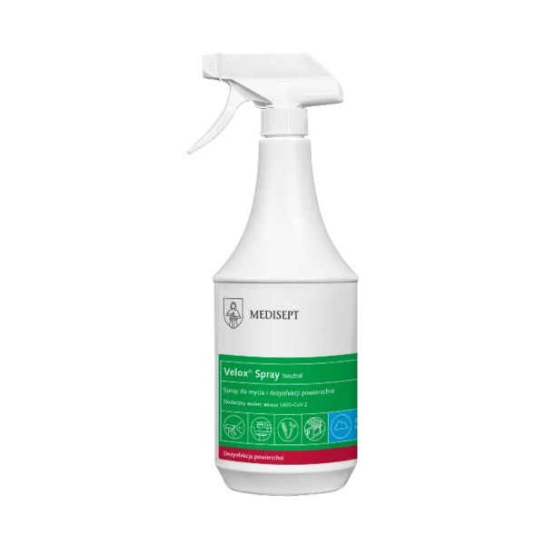Medisept Velox Spray Płyn do Mycia i Dezynfekcji Powierzchni Zapach Neutralny Butelka ze Spryskiwaczem 1 L