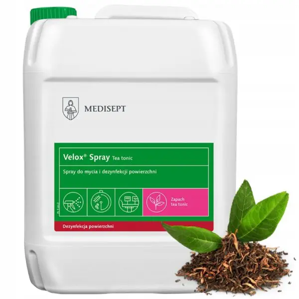Medisept Velox Spray Płyn do Mycia i Dezynfekcji Powierzchni Zapach Tea Tonic Kanister 5 L