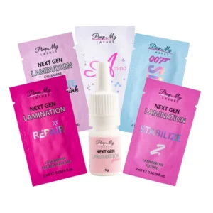 Pimp My Lashes Zestaw saszetek do koreańskiej laminacji rzęs i brwi NEXT GEN + Puder zagęszczająco klejący