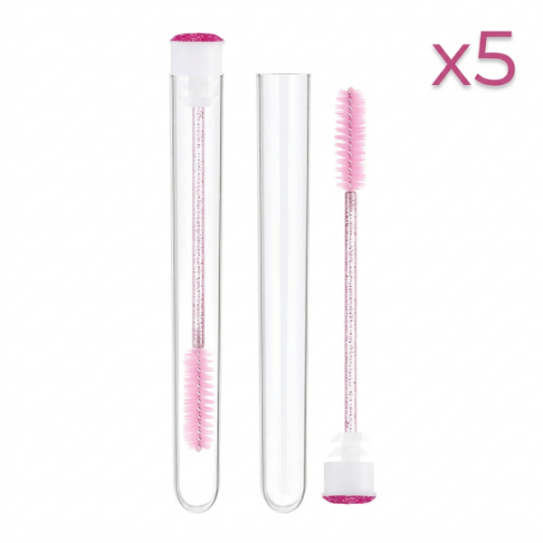 Szczoteczka Różowa do brwi i rzęs w Tubie Zestaw 5 sztuk